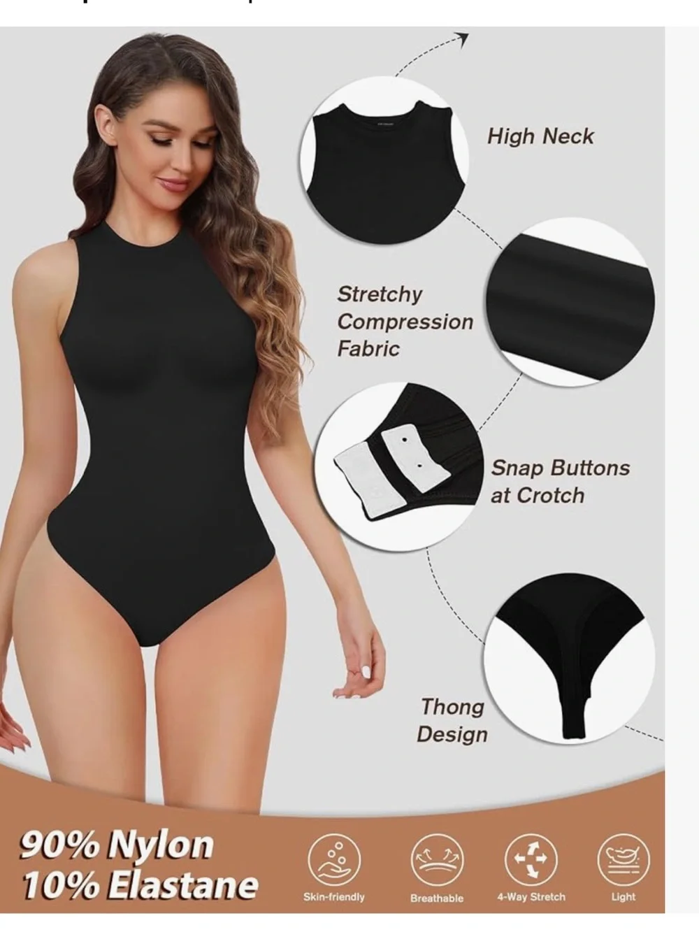 Black Sleeveless One-Piece Bodysuit